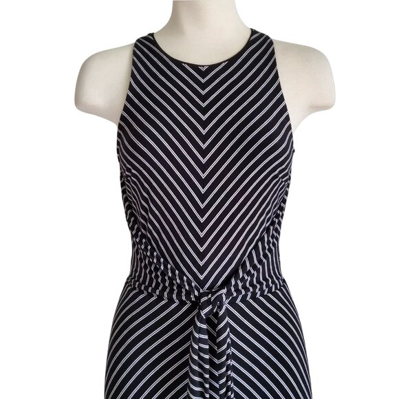 White House Black Market Tie Front BW Chevron Striped Sleeveless Maxi Dress XS - Picture 4 of 16